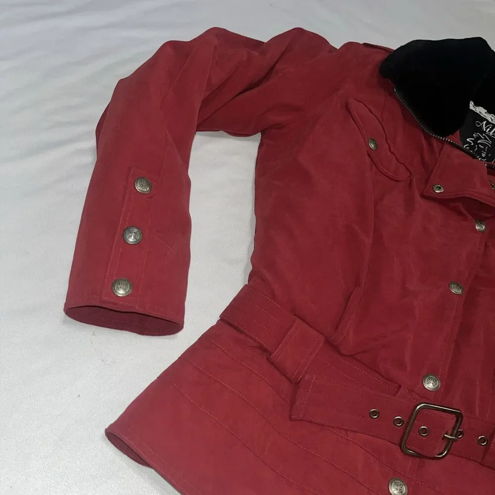 Women’s Vintage Nila Skiwear Size 12 Red And Black Jacket W Faux Fur Collar